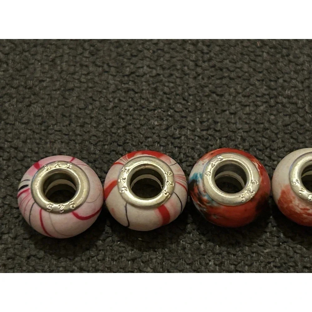 Lot of 6 Sterling Silver Core Bracelet Charm Beads Lampwork Glass Style 925 9